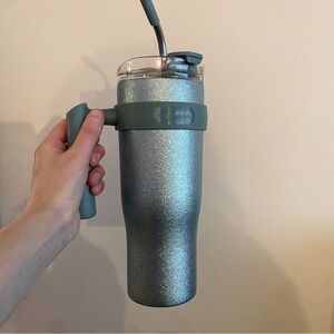 HydraGear Sparkly Aqua Blue Tumbler Cup with Metal Straw and Handle